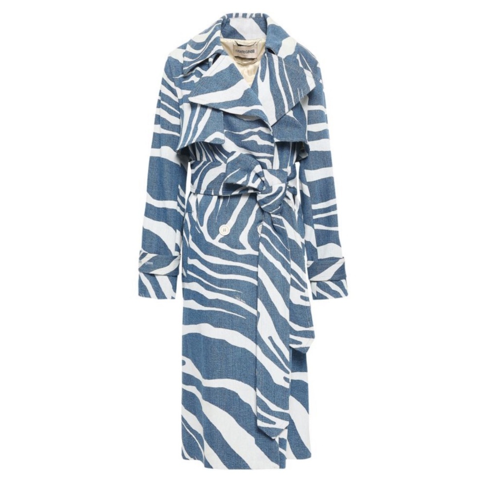 ROBERTO CAVALLI ZEBRA PRINT DENIM TRENCH COAT